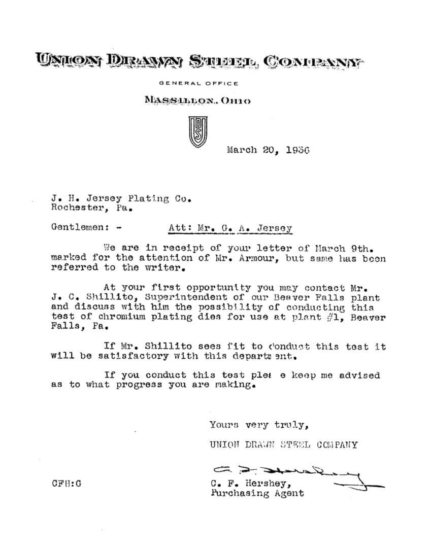1936 Letter to Jersey Chrome